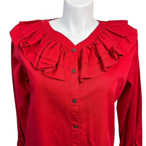 Red Ruffled Women's Blouse - Picture 2 of 9